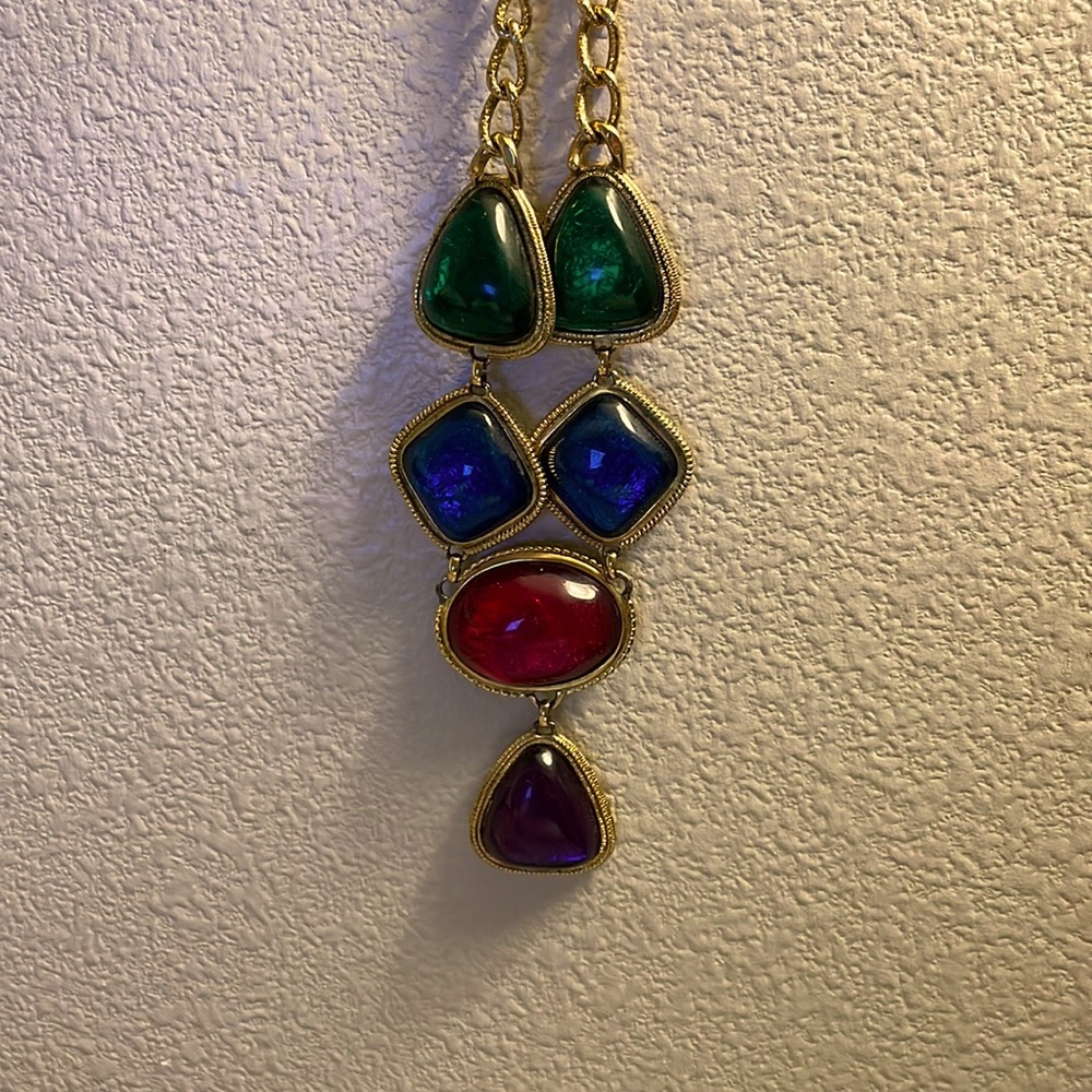 Signed KJL For Avon Art Deco Style Colorful  Vintage Designer Necklace